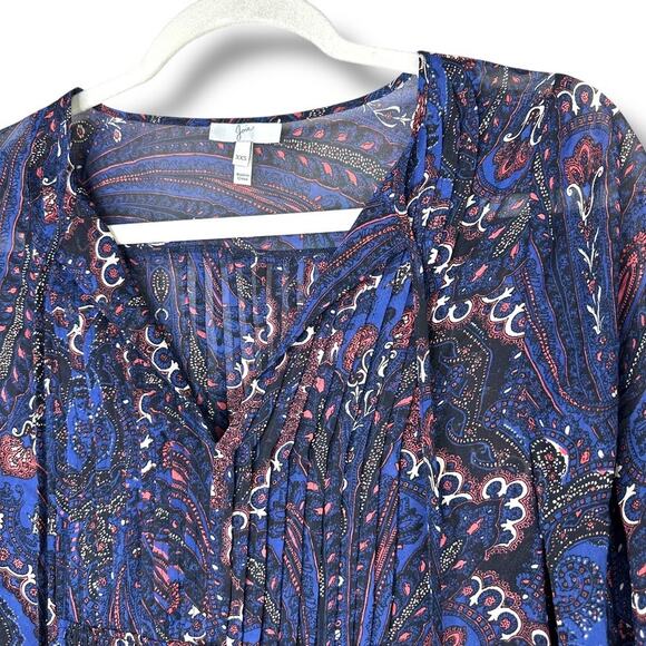 JOIE NWOT Vandrea Deep Sapphire Paisley Print Sheet Crepe Georgette Blouse XXS - Picture 4 of 7